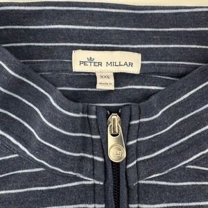 Peter Millar Mens Pullover Long Sleeve Striped Quarter Zip Shirt XXL Navy Blue